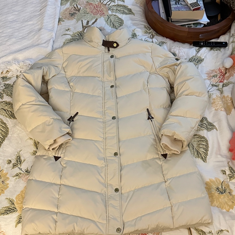 Lauren, Ralph Lauren cream downfield Jacket women’s size large leather trim